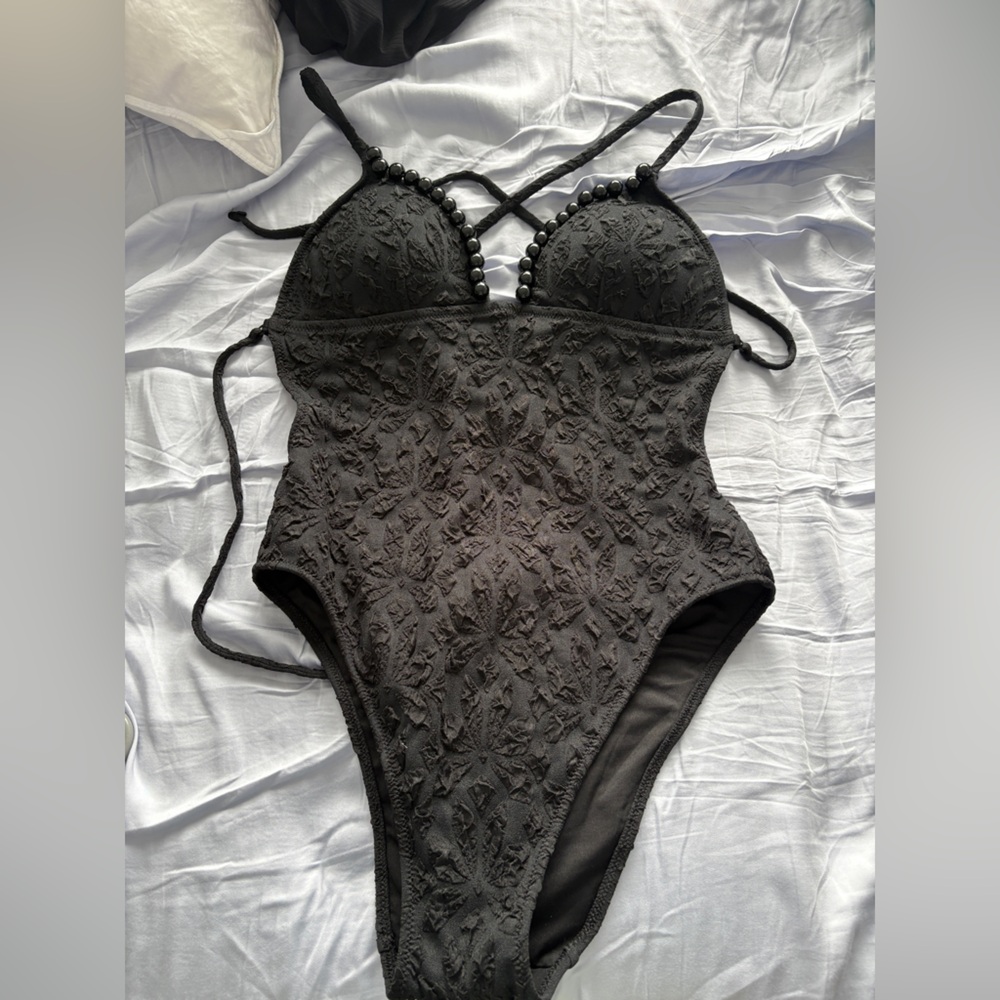 J. Crew Black Lace One-Piece Swimsuit